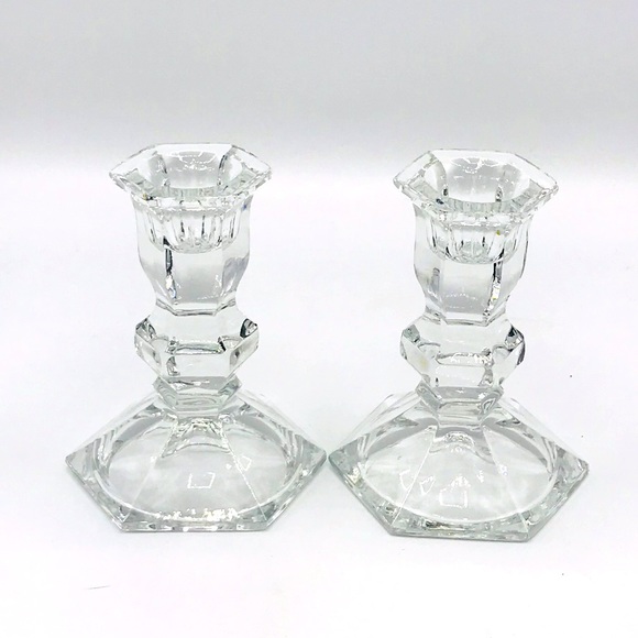 Vintage set of 2 crystal candle holders. 4 1/2” X 3 1/2” - Picture 1 of 4